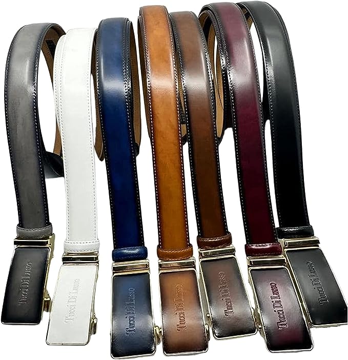Tucci Di Lusso Belts Italian Leather Handmade Ratchet Slide Smart Belts- White color for Men. Unique Gift for Him