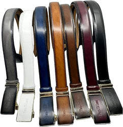 Tucci Di Lusso Belts Italian Leather Handmade Ratchet Slide Smart Belts- White color for Men. Unique Gift for Him
