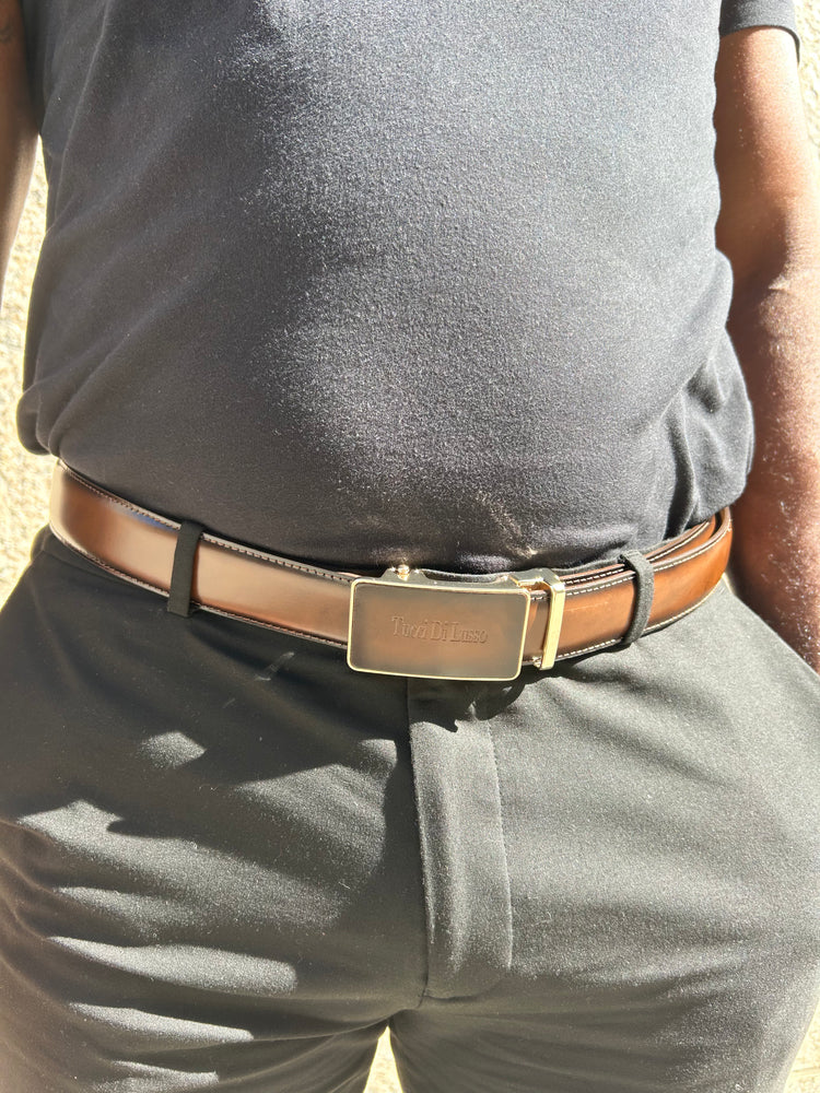 Tucci Di Lusso Belts Italian Leather Handmade Ratchet Slide Smart Belts- Brown color for Men. Unique Gift for Him