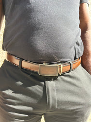 Tucci Di Lusso Belts Italian Leather Handmade Ratchet Slide Smart Belts- Brown color for Men. Unique Gift for Him