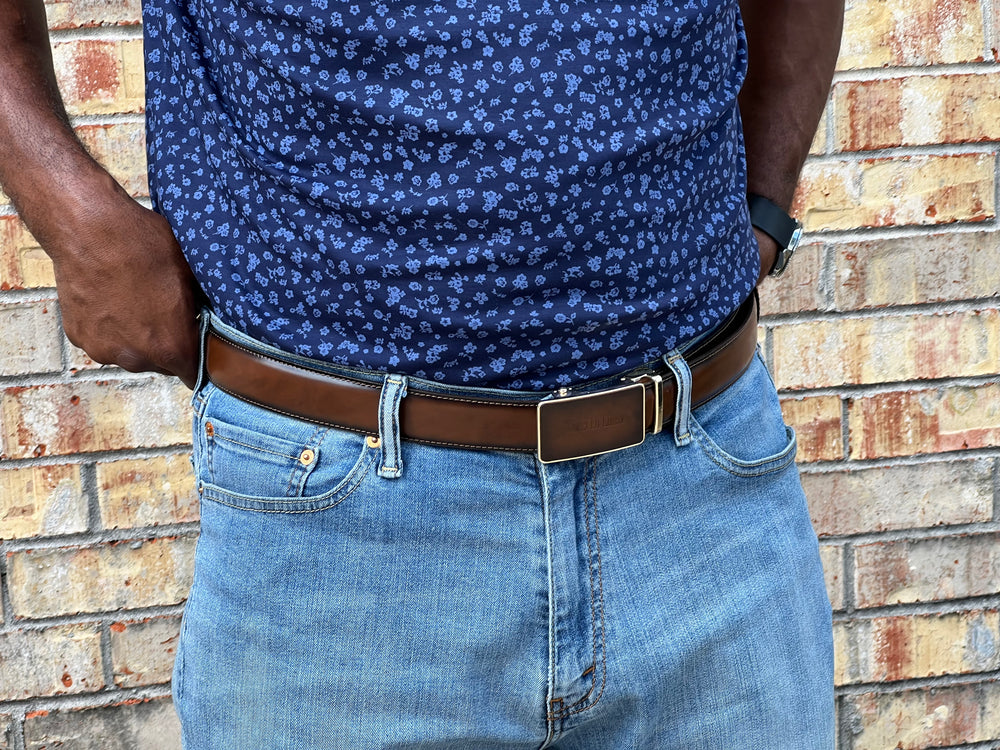 Tucci Di Lusso Belts Italian Leather Handmade Ratchet Slide Smart Belts- Black color for Men. Unique Gift for Him