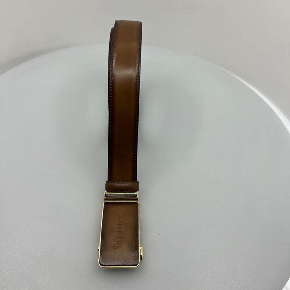 Tucci Di Lusso Belts Italian Leather Handmade Ratchet Slide Smart Belts- Brown color for Men. Unique Gift for Him