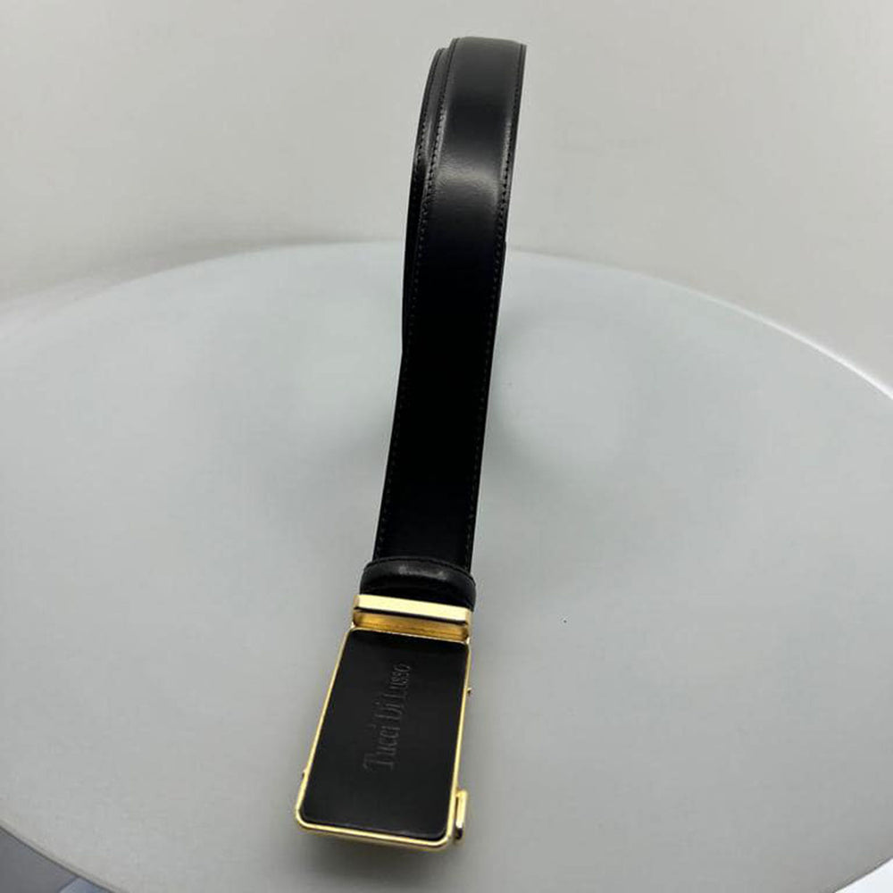 Tucci Di Lusso Belts Italian Leather Handmade Ratchet Slide Smart Belts- Black color for Men. Unique Gift for Him