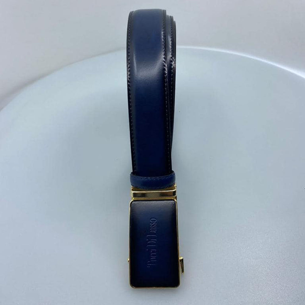 Tucci Di Lusso Belts Italian Leather Handmade Ratchet Slide Smart Belts- Royal Blue color for Men. Unique Gift for Him
