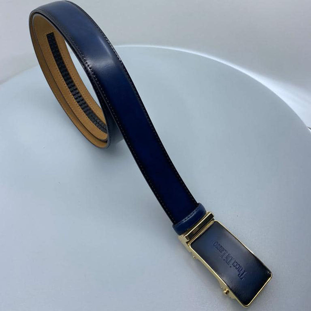 Tucci Di Lusso Belts Italian Leather Handmade Ratchet Slide Smart Belts- Royal Blue color for Men. Unique Gift for Him