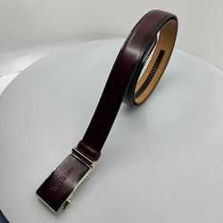 Tucci Di Lusso Belts Italian Leather Handmade Ratchet Slide Smart Belts- Burgundy color for Men. Unique Gift for Him