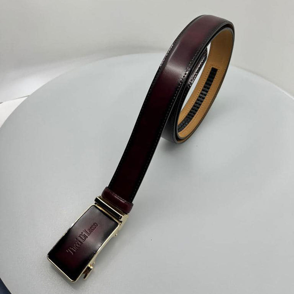 Tucci Di Lusso Belts Italian Leather Handmade Ratchet Slide Smart Belts- Burgundy color for Men. Unique Gift for Him