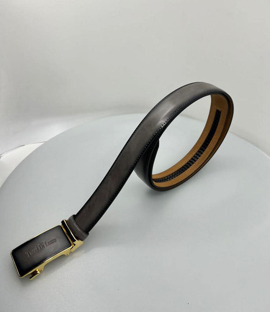 Tucci Di Lusso Belts Italian Leather Handmade Ratchet Slide Smart Belts- Gray color for Men. Unique Gift for Him