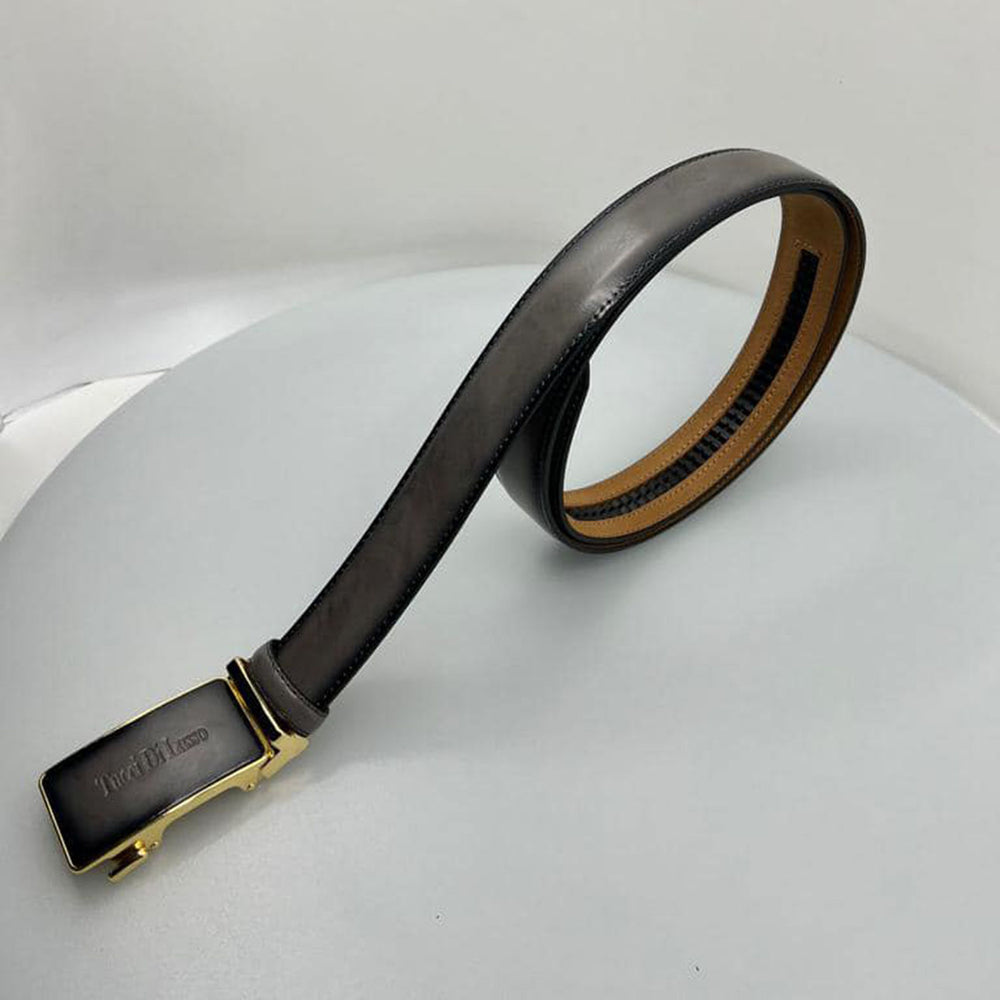Tucci Di Lusso Belts Italian Leather Handmade Ratchet Slide Smart Belts- Gray color for Men. Unique Gift for Him