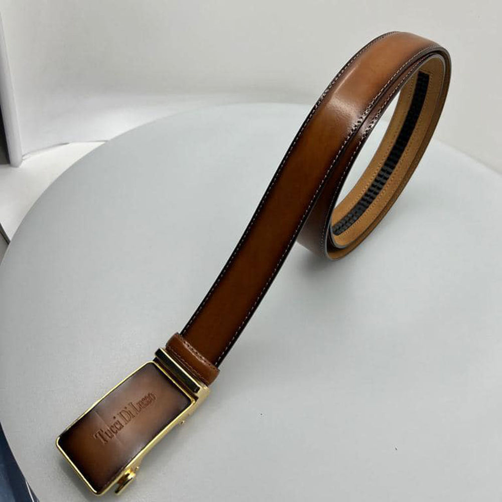 Tucci Di Lusso Belts Italian Leather Handmade Ratchet Slide Smart Belts- Hazelnut color for Men. Unique Gift for Him