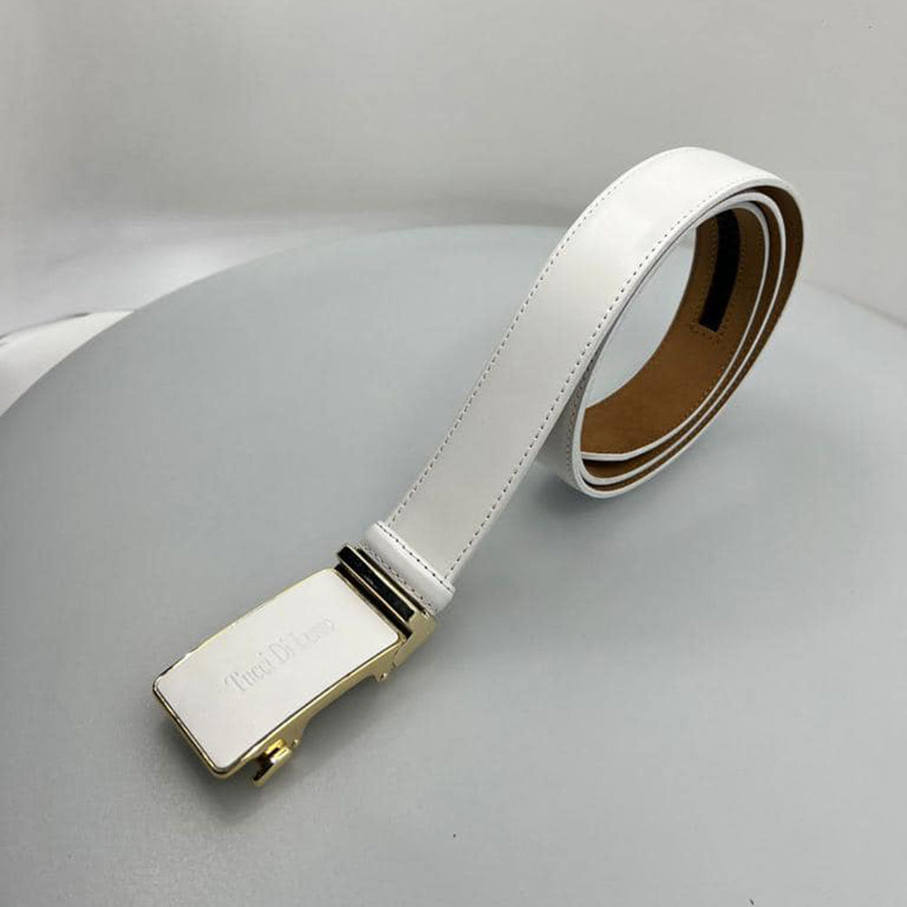 Tucci Di Lusso Belts Italian Leather Handmade Ratchet Slide Smart Belts- White color for Men. Unique Gift for Him