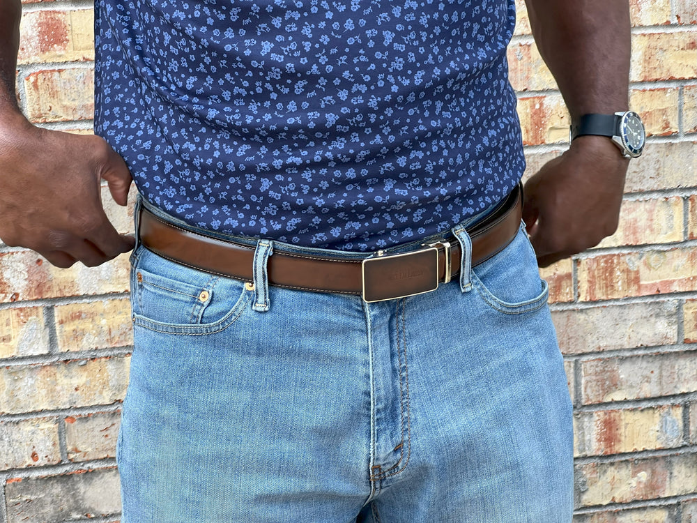 Tucci Di Lusso Belts Italian Leather Handmade Ratchet Slide Smart Belts- Burgundy color for Men. Unique Gift for Him