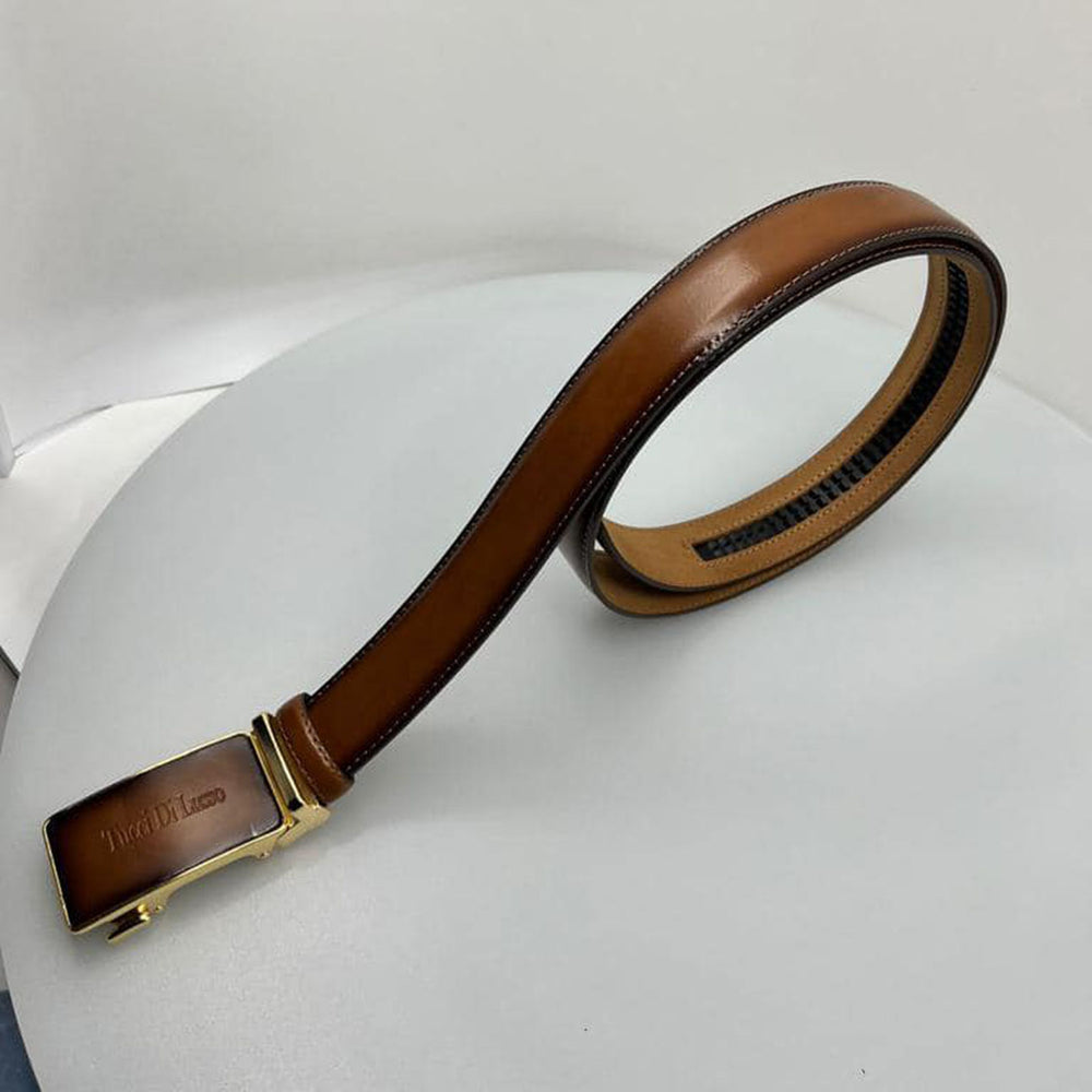 Tucci Di Lusso Mens Hazelnut Italian Leather Slide Rachet Smart Belts