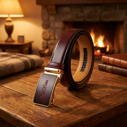 Burgundy Italian Leather Ratchet Belt for Men - Handmade Luxury Smart Belt