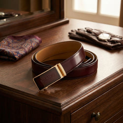 Burgundy Italian Leather Ratchet Belt for Men - Handmade Luxury Smart Belt