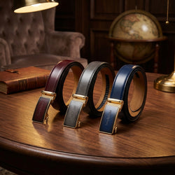 Burgundy Italian Leather Ratchet Belt for Men - Handmade Luxury Smart Belt