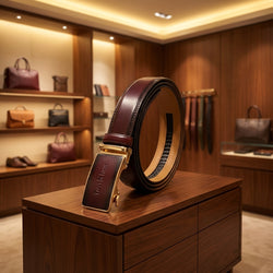 Burgundy Italian Leather Ratchet Belt for Men - Handmade Luxury Smart Belt